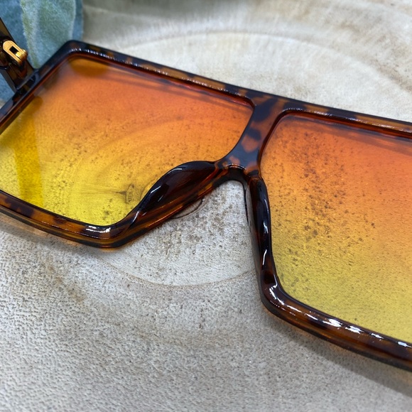 Retro Square Flat Top Sunglasses Brown Leopard/Orange - Picture 7 of 7